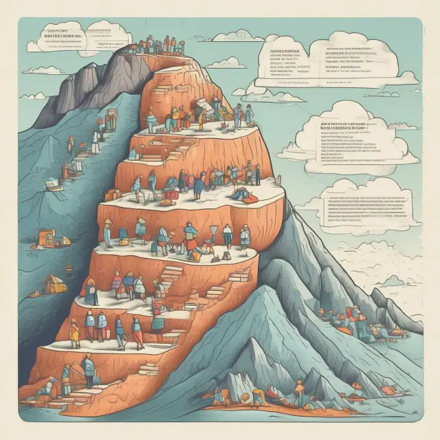 A worker climbing a mountain illustrating the progression of employee proficiency along a learning curve, revealing increasing cost savings for the organization.
