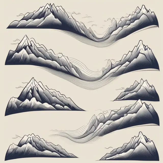 Visualization of learning curves as mountains, with each peak symbolizing progress and improved efficiency