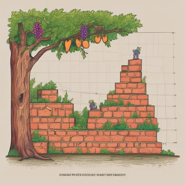Experience curve (grapevine) and productivity curve (bricks), symbolizing cost savings and input efficiency in finance and investment.