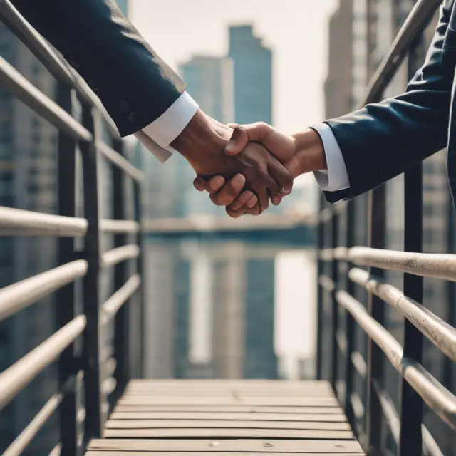 Handshake between landlord and tenant on a bridge of lease extensions in real estate
