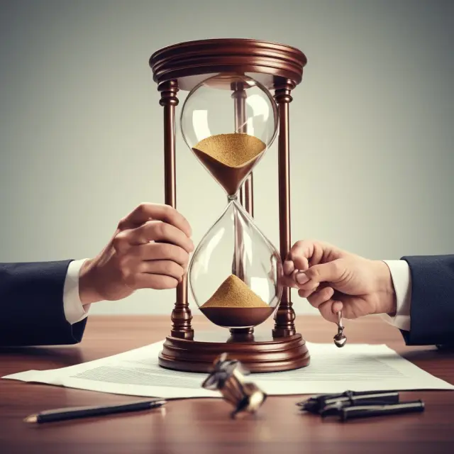 Tenants and landlords shaking hands by an hourglass, indicating the negotiation process for extending rental agreements