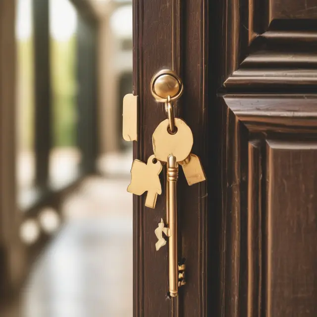 Golden key unlocking a wooden door, symbolizing successful lease option agreements benefiting both parties