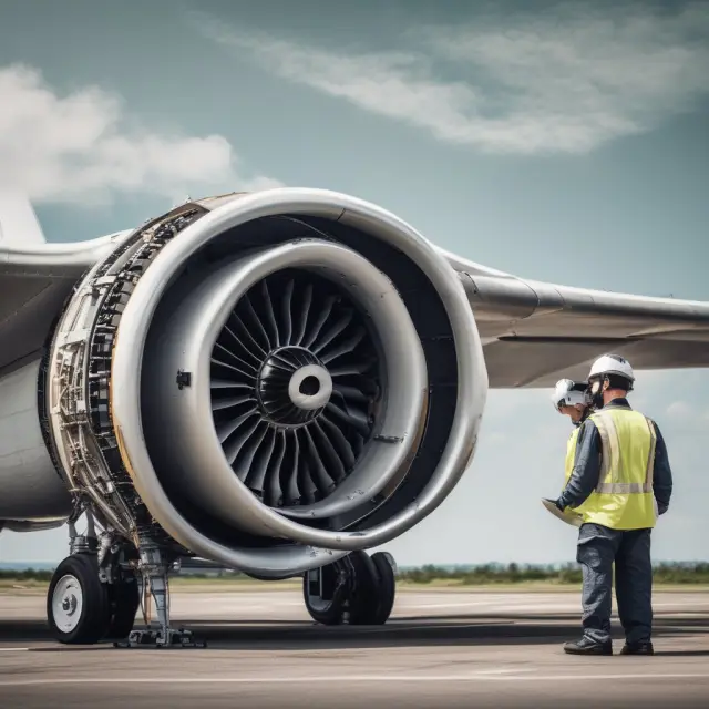 An image of a lessor performing maintenance on a jet engine inside its intricate gearbox, representing the benefits of operating leases in facilitating access to specialized assets.