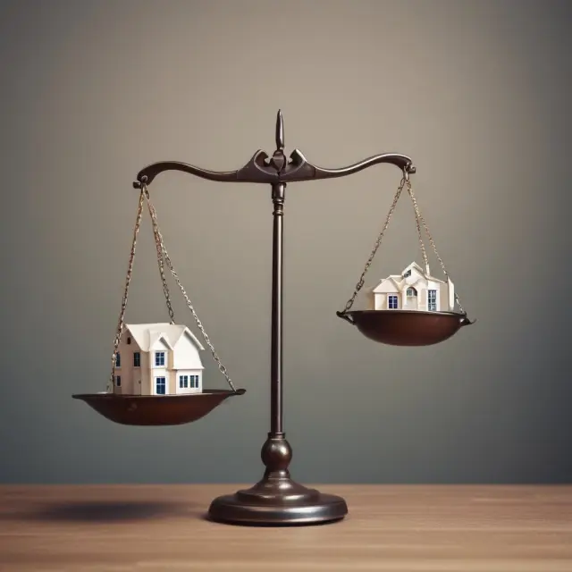 Scale comparing rent payments and mortgage, reflecting the decision between leasing and buying in commercial real estate.