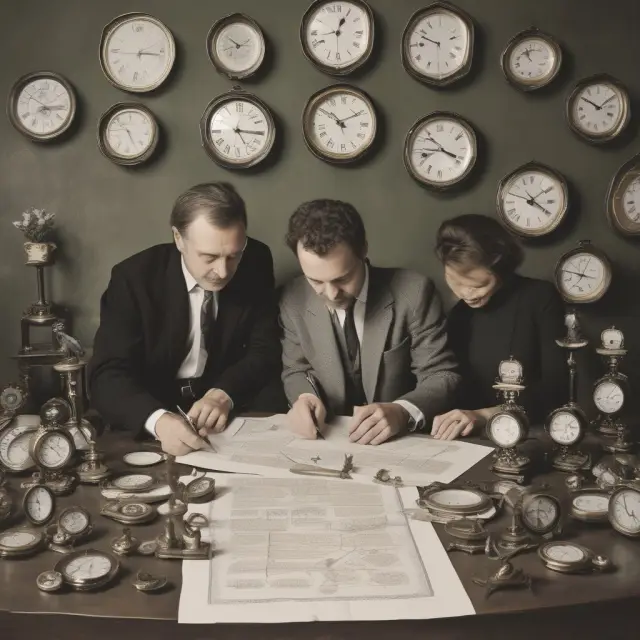 Tenant and landlord signing a leasehold agreement at a table with clocks representing flexibility in tenancy durations.