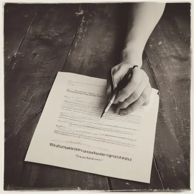 Steadfast hand signing a lease agreement on an antique wooden table, reflecting long-term commitments in tenancies for years