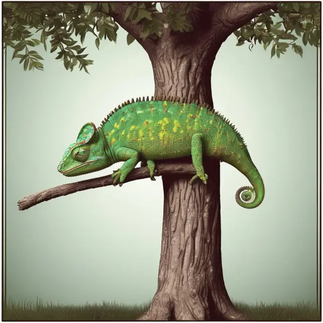 Chameleon illustrating periodic tenancy, with flexible rent terms on a contract tree.