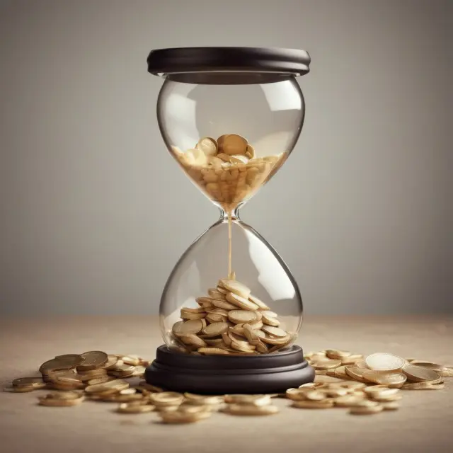 A golden coin falling through a sand hourglass illustrates the importance of maximizing tax savings in leasehold improvements.