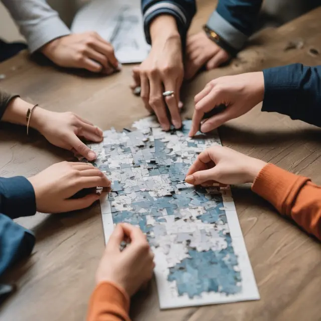 A landlord and tenant working together on a jigsaw puzzle of a retail property, representing leasehold improvements for tenants while enhancing the overall value with building improvements