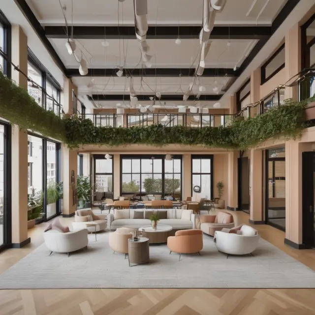 Tenant spaces transforming inside a multi-story building, representing leasehold improvements