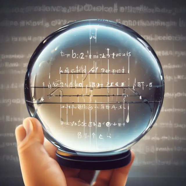Image showing a clear crystal ball with the line of best fit equation (Y = β₀ + β₁X) inscribed on it, representing data analysis and prediction.