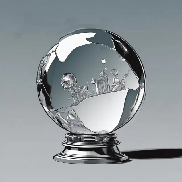 An economist holding a crystal ball displaying least squares regression lines, predicting economic trends