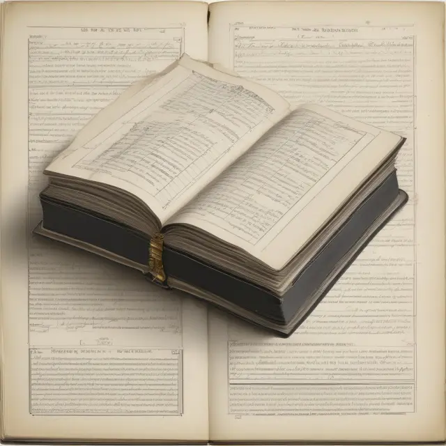 Open book symbolizing a ledger balance, filled with pages of transactions and credits or debits