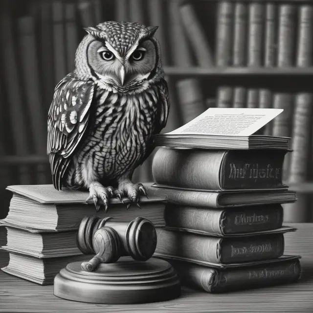 An owl reviewing paperwork, symbolizing the ongoing investigations into alleged lawsuits against Sam Bankman-Fried and its impact on FTX US Derivatives.