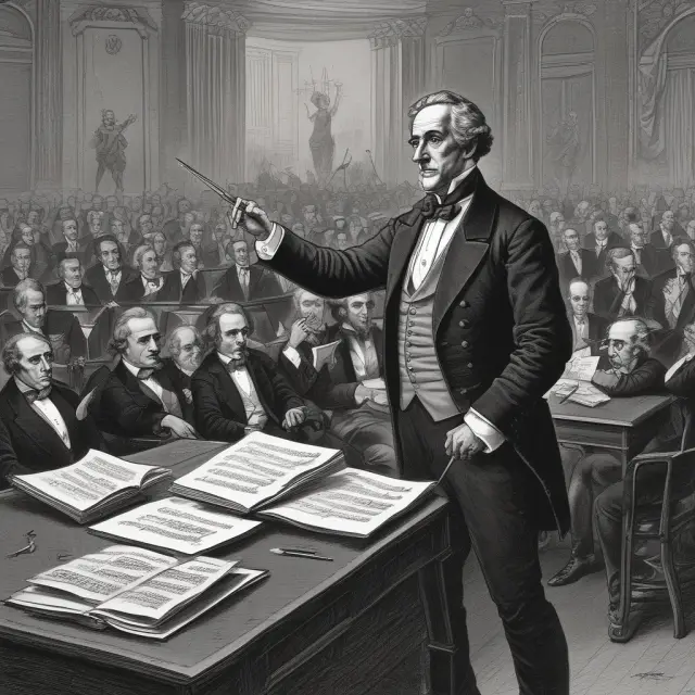 An image of a conductor leading an orchestra, each musician representing an option or futures contract, with time decay clocks and commission fee meters.