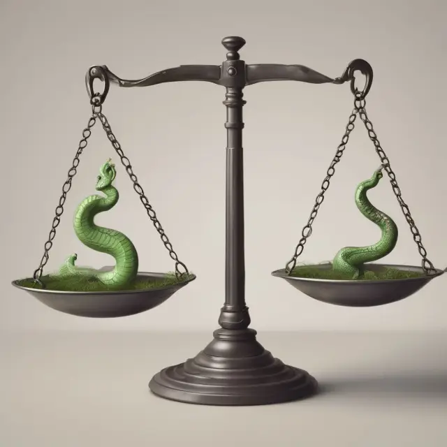 Image of a snake signifying financial maneuvering and circumvention, slithering around a balance scale symbolizing legal rate of interest laws