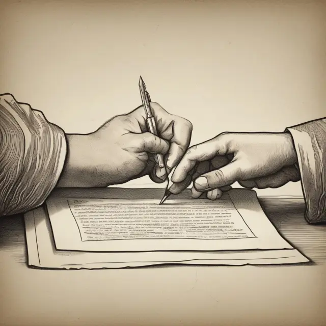 Two hands drawing up a binding contract representing the necessary elements of a petition for legal separation