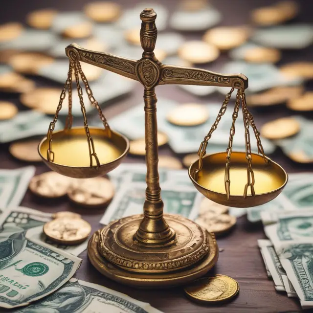 Scales with gold coins representing legal tender, maintaining a balance between monetary policy goals