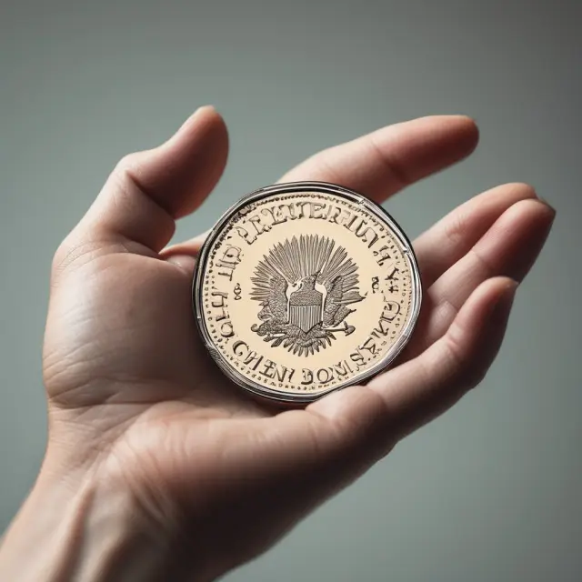 A hand passes a legal tender coin between two open palms, illustrating its function as a medium of exchange and unit of account.