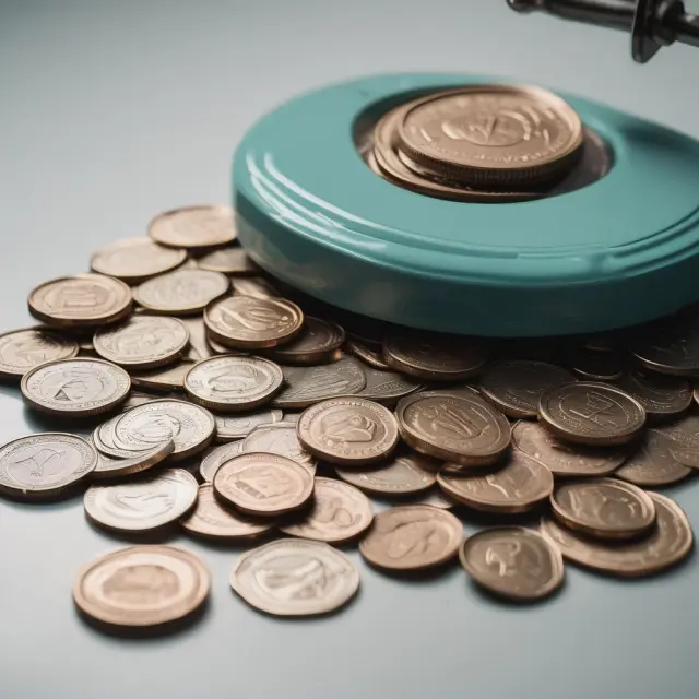 A balance with legal tender coins representing various countries on one side and an empty space symbolizing value loss on the other, illustrating currency devaluation.