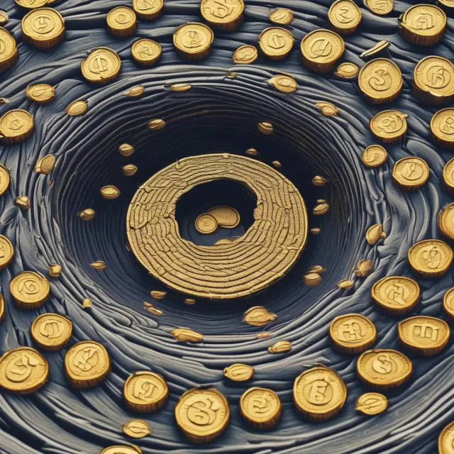 A whirlpool of monetary elements representing various currencies, with legal tender coins at the center surrounded by waves symbolizing market efficiency