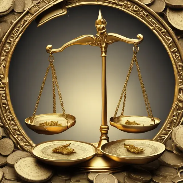 A balance of golden scales tips between stacked coins symbolizing traditional currency and a digital screen displaying cryptocurrency. Legal tender progression.