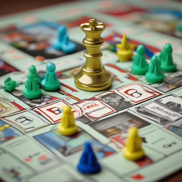 Monopoly pieces representing industries, some with crowns illustrating government control over their production and pricing.