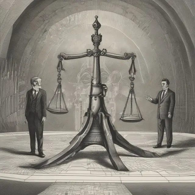 Government scales balancing regulation and monopolies, symbolizing the delicate balance between maintaining control and fostering competition