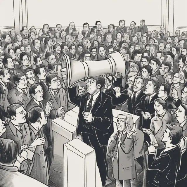 A central bank governor communicating effectively to a crowd of investors during a lender-of-last-resort scenario, maintaining stability and trust in the financial system