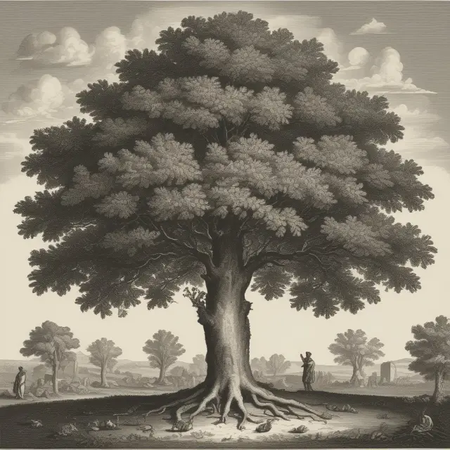 A wise tree representing the lessor offers rich knowledge to various lessees, symbolizing learning and temporary asset access