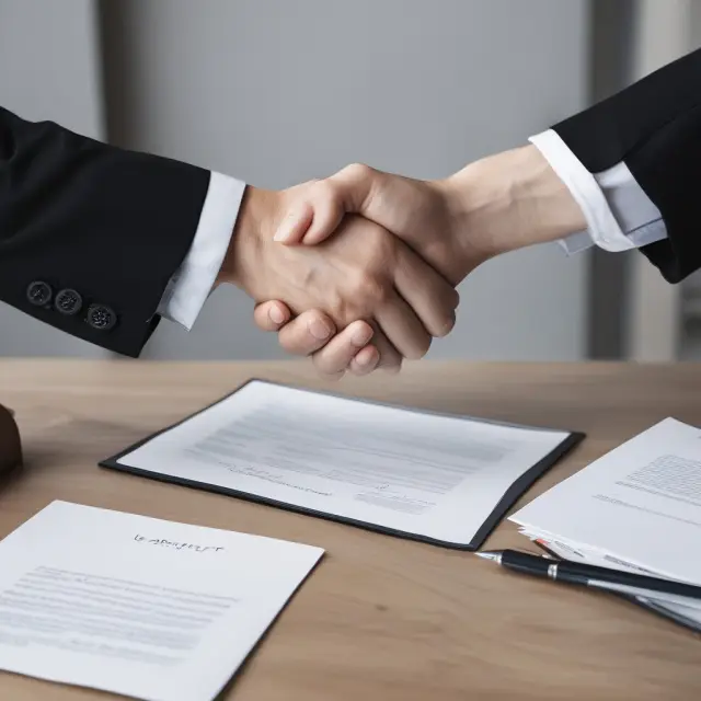 Two individuals shaking hands over a contract - symbolic representation of a lessee