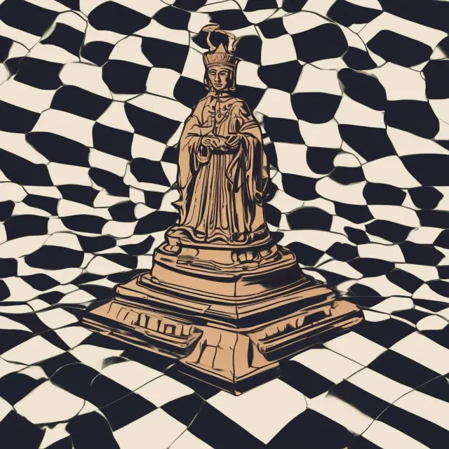 A regal lessor figurine oversees an intricate chessboard, symbolizing various lease agreements and regulations