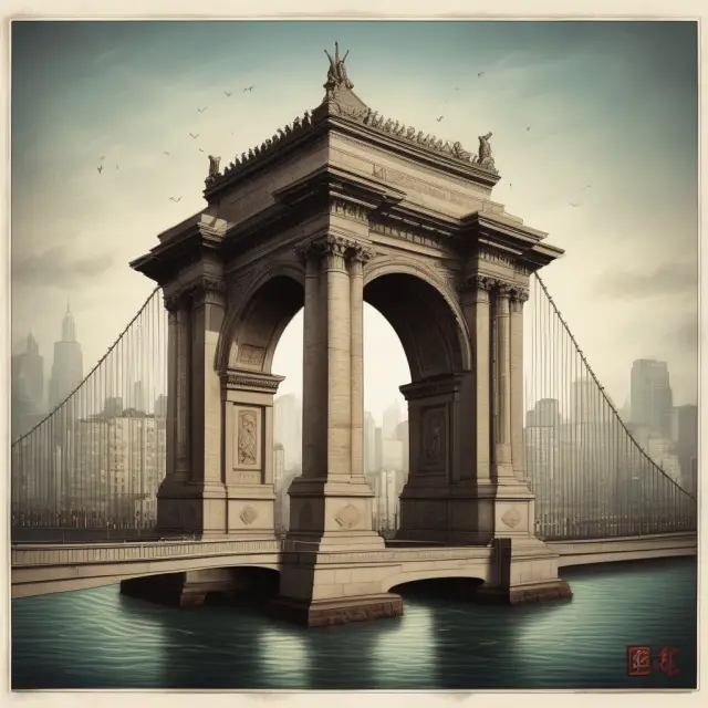 Image of a bridge connecting two parties, with a bank holding up a shield and maintaining balance between them