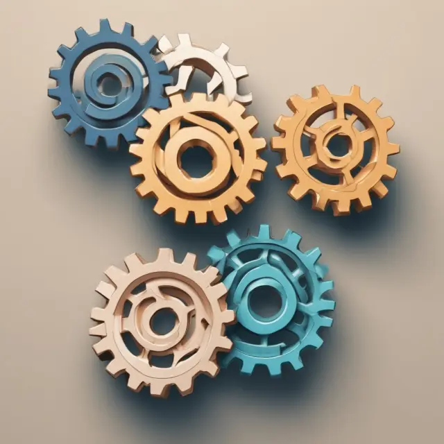 Four interconnected gears symbolize commercial, revolving, traveler