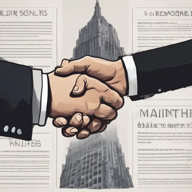A businesshandshake over split documents representing a term sheet and letter of intent.
