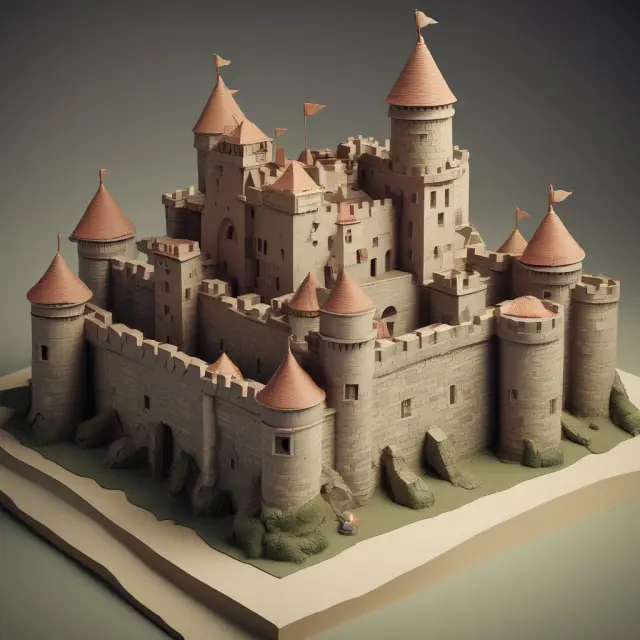 A three-story castle with stones representing listed stocks, bonds, and funds. The structure