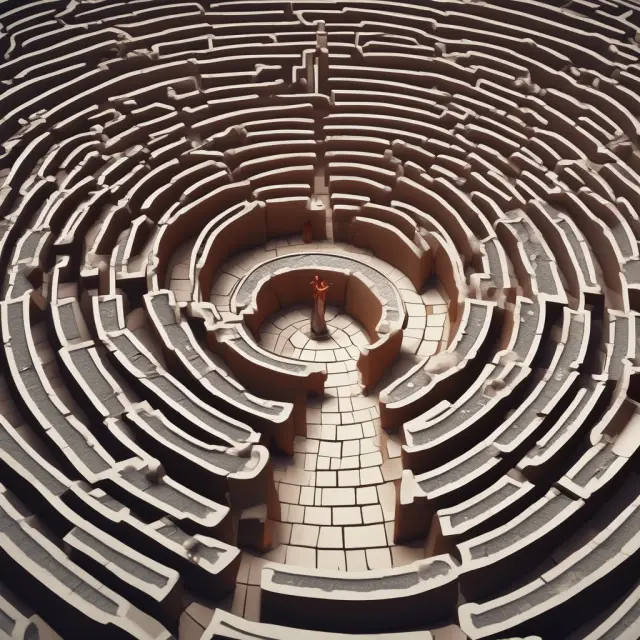 Oracle navigating intricate maze representing complex financial assets and liabilities (Level 3) with uncertain valuations