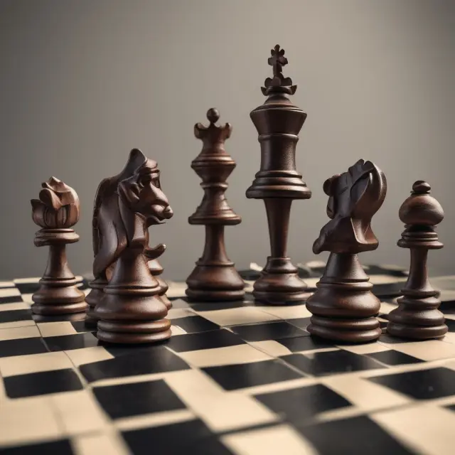 A chessboard represents the investment landscape, with leveraged ETF pieces (long/short, inverse, and ultra) dancing dynamically to symbolize their roles in various market scenarios