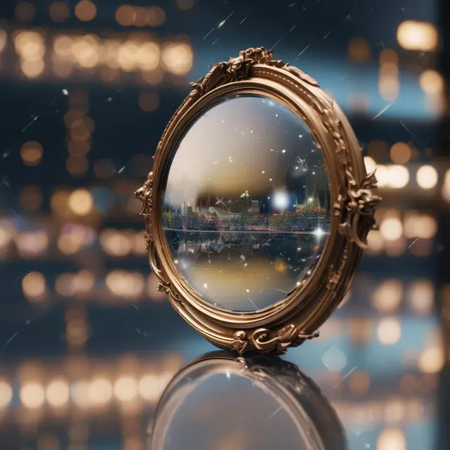 A mirror reflecting a diverse constellation of leveraged loans, representing the S&P/LSTA U.S. Leveraged Loan 100 Index and its role as a benchmark for the institutional loan market