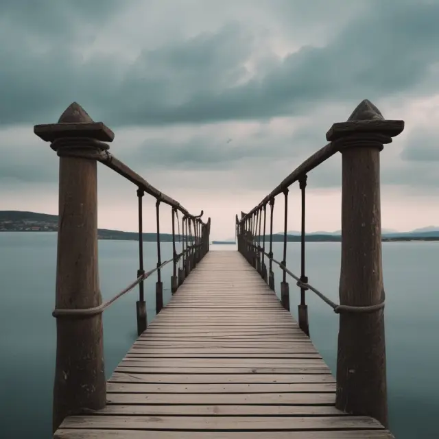 A bridge connecting a stormy sea of Leveraged Loan Indices (LLIs) with a calm lake of Investment-Grade Bond Indices, symbolizing the transition from riskier assets to lower-risk investments.