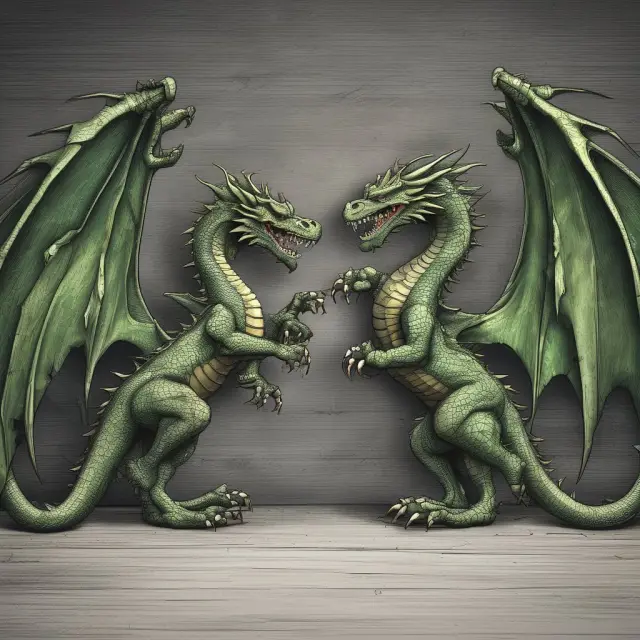 Two mythical debt dragons symbolizing Leveraged Buybacks and Leveraged Buyouts clash, representing their distinct objectives in corporate finance.