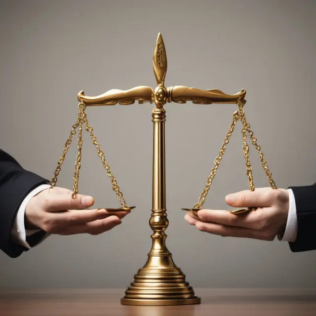 An image featuring golden scales with one pan representing acquiring companies and the other target companies, highlighting the equilibrium of benefits and drawbacks in leveraged buyouts