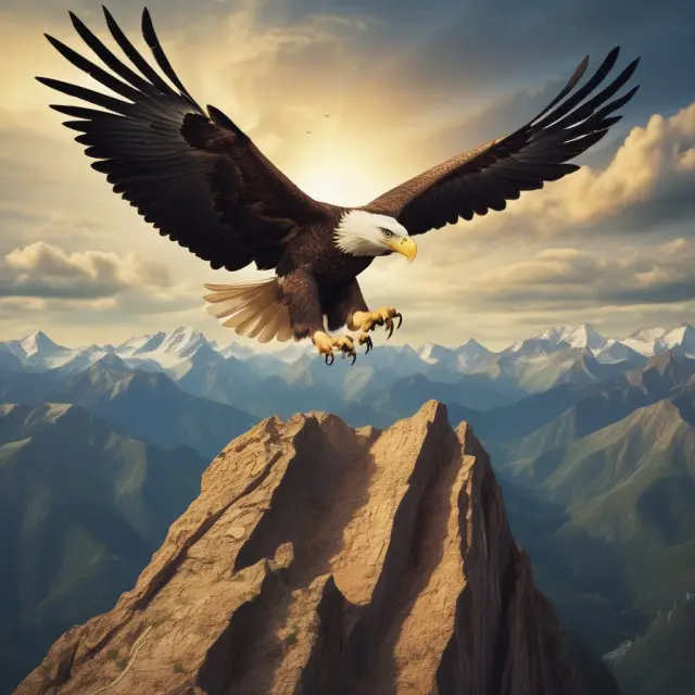 Golden eagle acquiring debt mountain in LBO representation, showcasing financial growth and strategic acquisitions