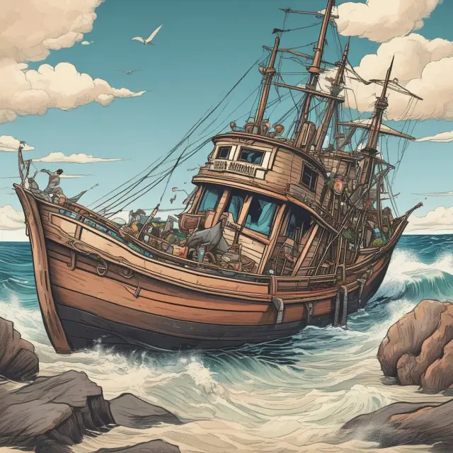 A boat carrying several well-anchored borrowers facing an ebbing and flowing market tide, symbolizing the demand for leveraged loans influenced by economic conditions.