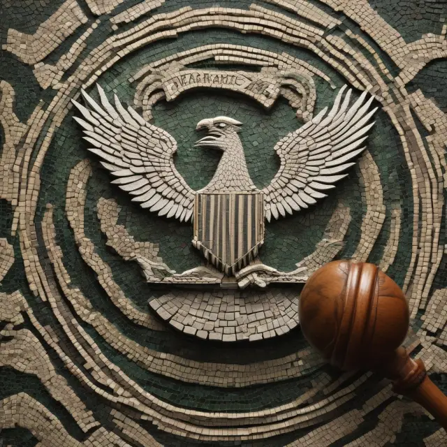 An eagle representing SEC oversees a mosaic of securitized leveraged loans as the gavel-wielding Federal Reserve signals LIBOR