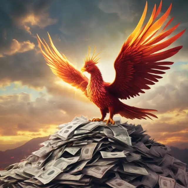 Phoenix bird emerging from financial reports, representing the transformation and tax advantages of leveraged recapitalization