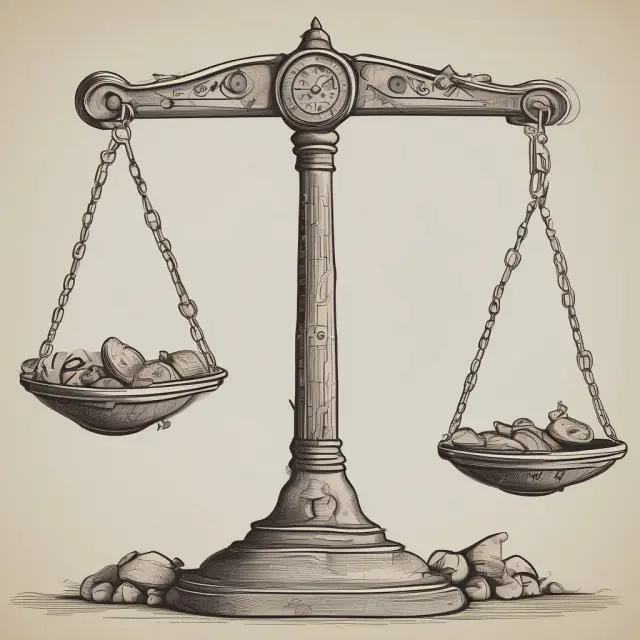 A balanced scale with debt and equity symbolized as weights, surrounded by question marks representing FAQs on leverage ratios