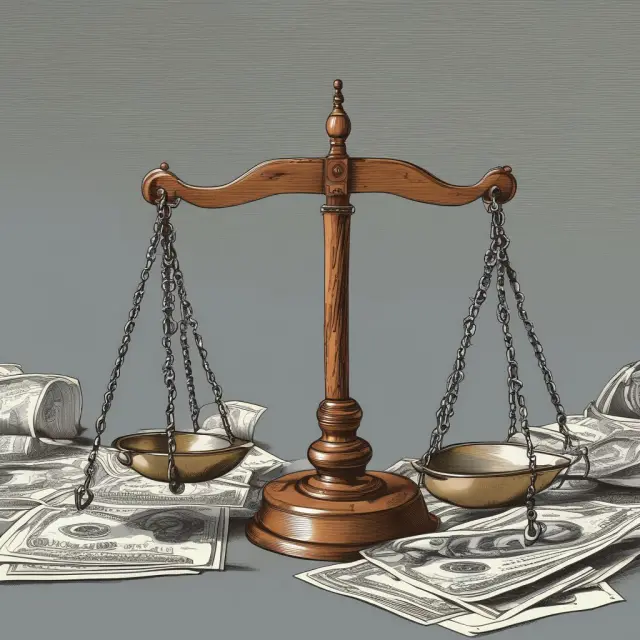Two balancing scales representing debt and equity, with a yin-yang symbol in the center symbolizing their interplay