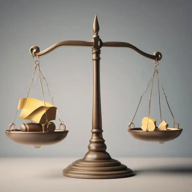 An image of a balanced scale with assets on one pan and equity on the other, representing the equilibrium between a firm
