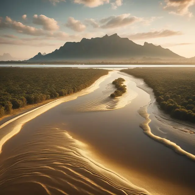 A golden river flows towards an island symbolizing positive Levered Free Cash Flow (LFCF) supporting company growth